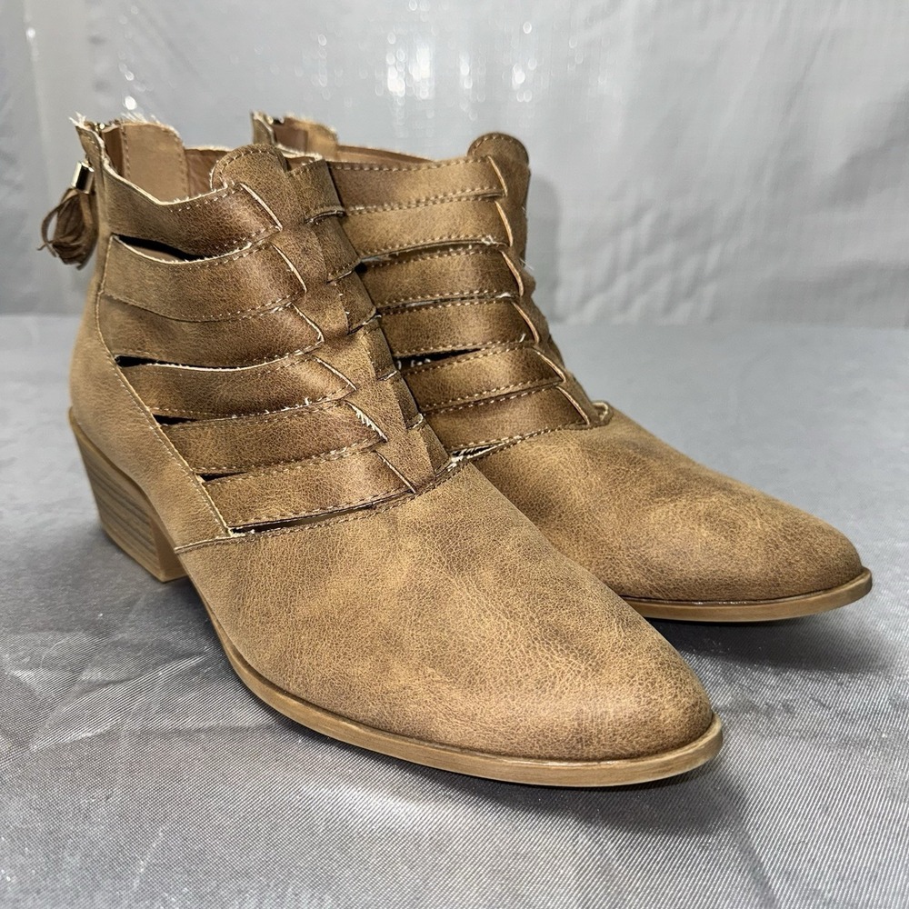 Fergalicious by Fergie Malaki Tan Block Heel Ankle Boots Women's Size US 10